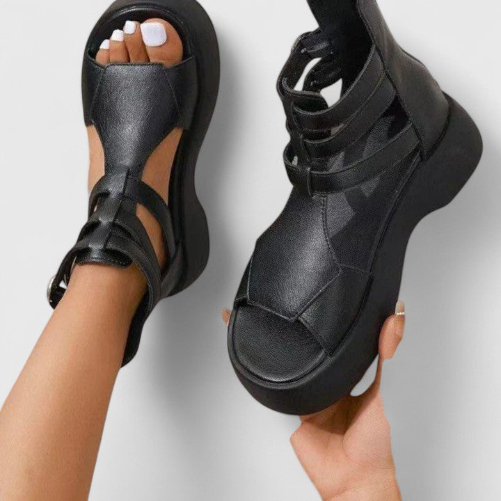 Millicent | Women's Strappy Platform Ankle Sandals - Black - Image 1