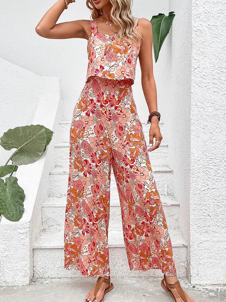 Minerva | Damen Jumpsuit mit weitem Bein und Blumenmuster, ärmellos - Blumenmuster - Bild 1