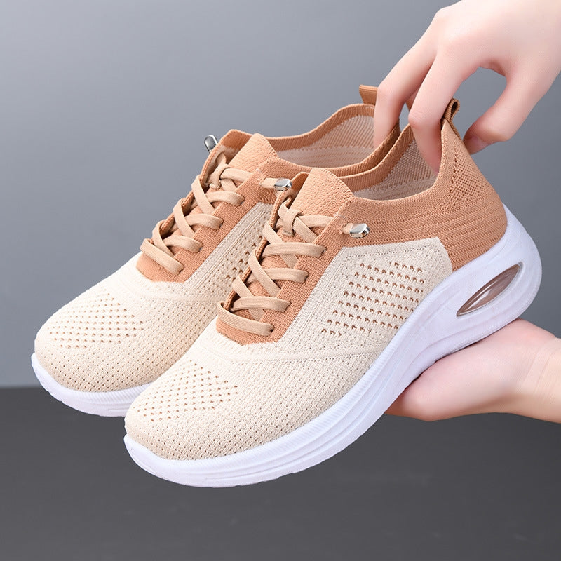 Minerva | Women's Mesh Lace Up Trainers - Champagne - Image 1