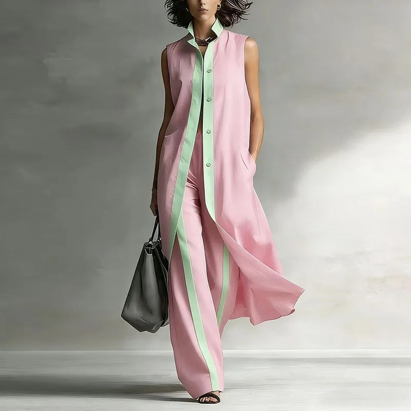 Minerva | Women's Sleeveless Wide Leg Two Piece Set - Pink - Image 1