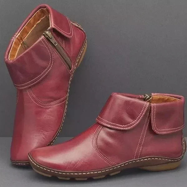 Minerva | Women's Zip Ankle Boots - Burgundy - Image 1