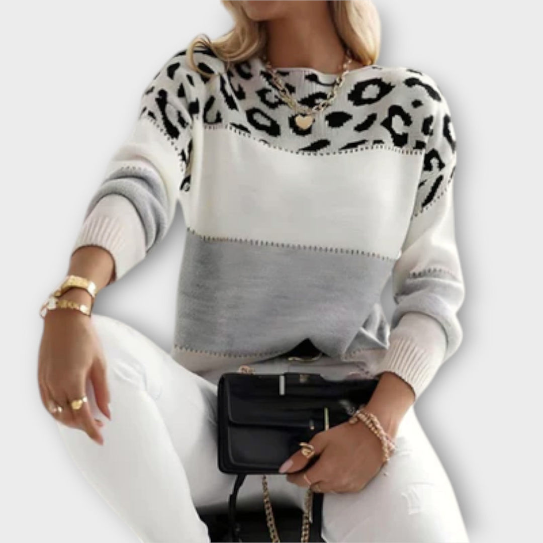 Mirabella | Women's Leopard Print Colour Block Jumper - Image 1
