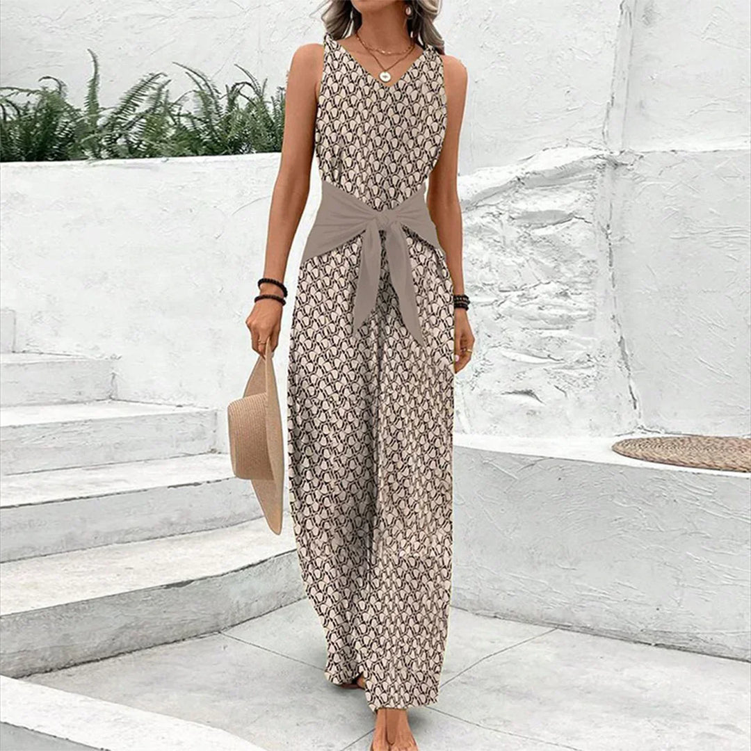Miralys | Damen Ärmelloser Jumpsuit mit weitem Bein - Beige - Bild 1