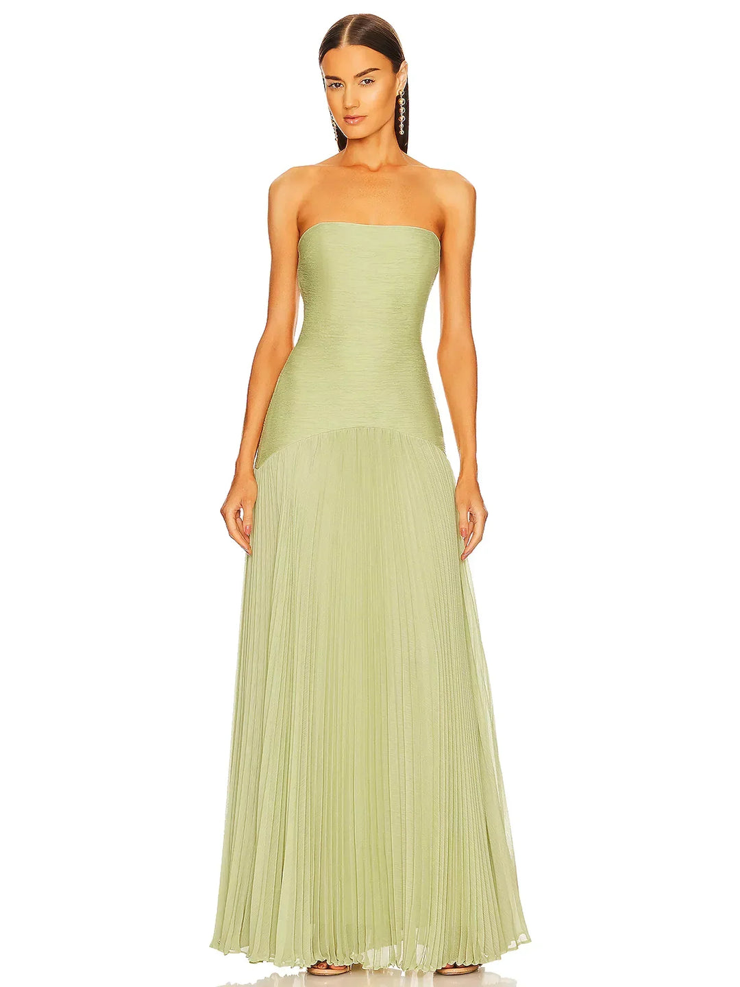 Nerida | Damen trägerloses, plissiertes Maxikleid - Grün - Bild 1