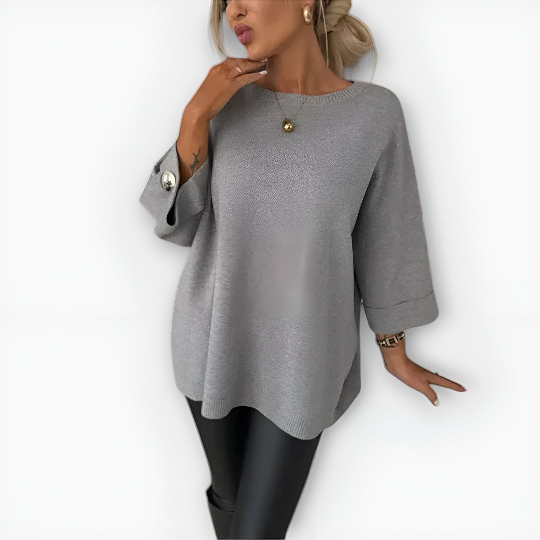 Octavienne | Women's Oversized Round Neck Sweater - Grey - Image 1