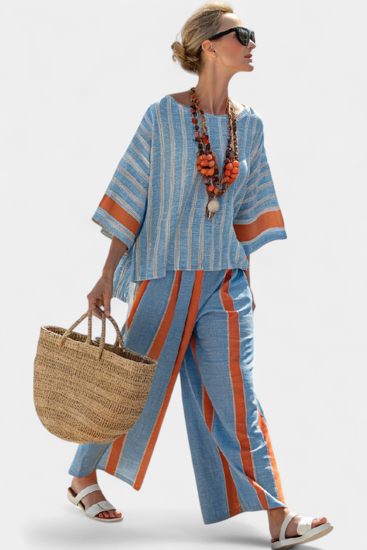 Odalys | Women's Striped Wide Leg Set - Striped - Image 1