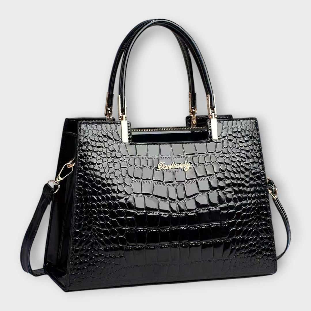 Odessa | Women's Crocodile Pattern Structured Handbag - Black - Image 1