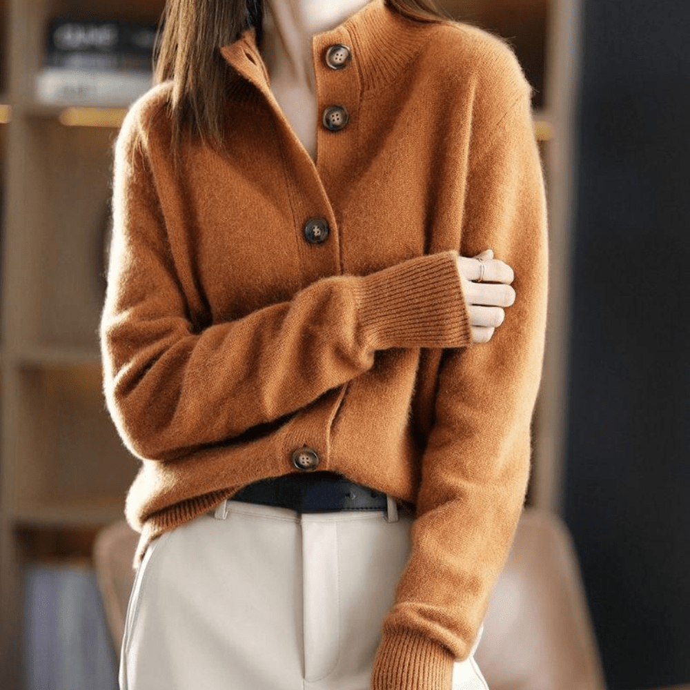 Ophilia | Women's Button Up Long Sleeve Cardigan - Orange - Image 1