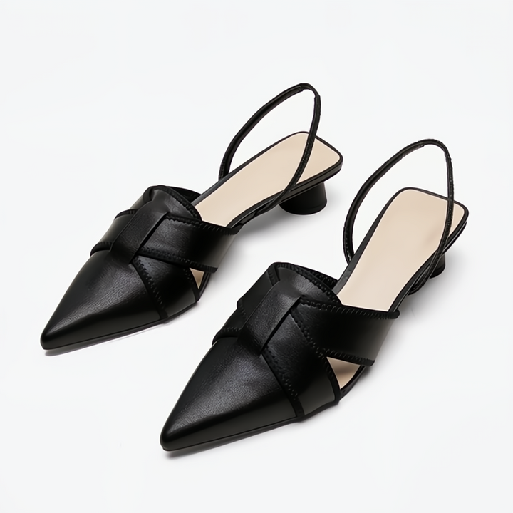 Ottilia | Damen Spitz zulaufende Slingback-Kitten-Heels - Schwarz - Bild 1