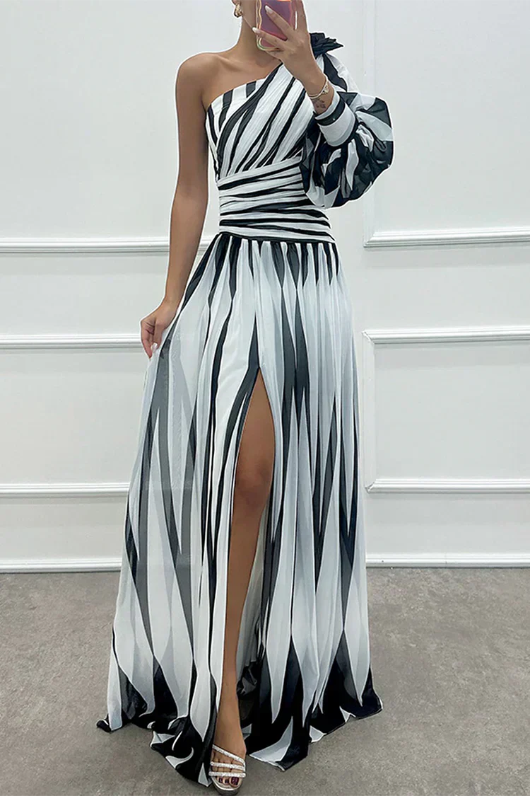 Ottilie | Women's One Shoulder Striped Maxi Dress - Striped - Image 1