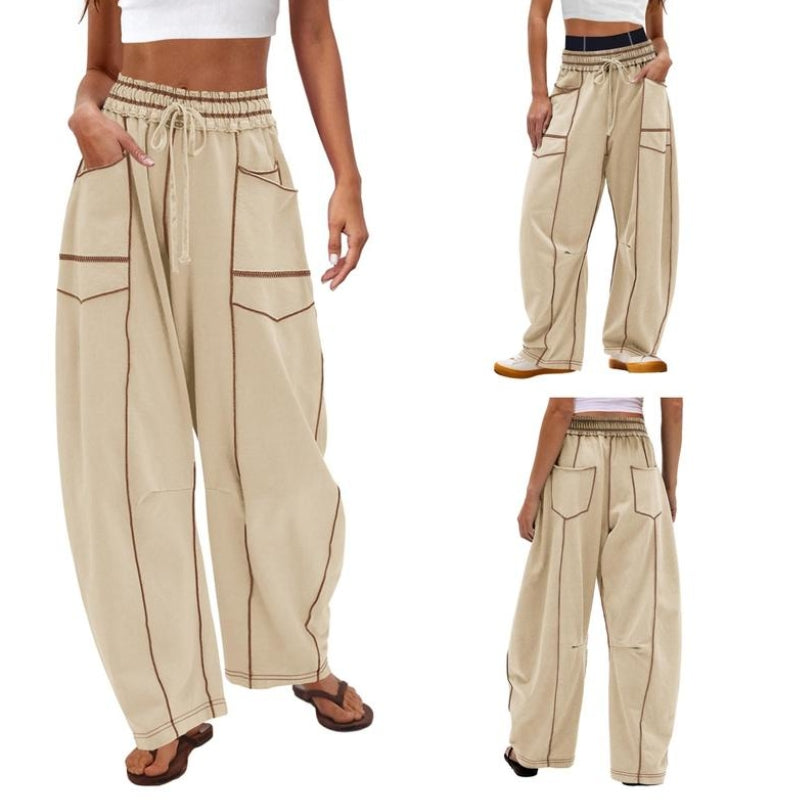 Paloma | Damen Cargo-Hose mit weitem Bein, hoher Taille und Kordelzug – Schwarz – Bild 2