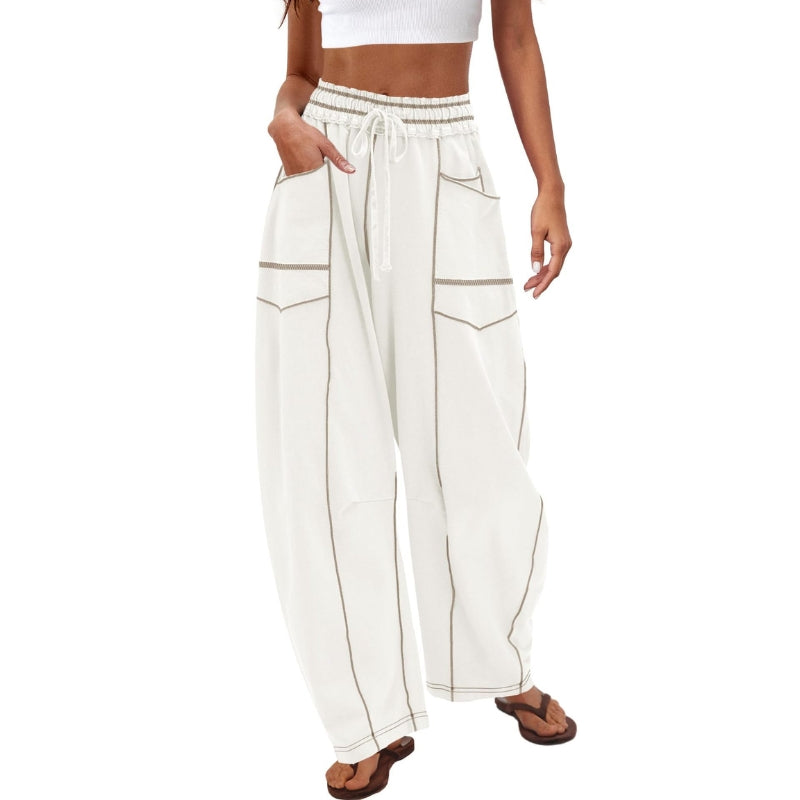 Paloma | Damen Cargo-Hose mit weitem Bein, hoher Taille und Kordelzug – Schwarz – Bild 3