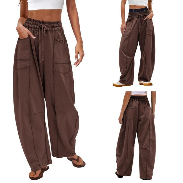 Paloma | Damen Cargo-Hose mit weitem Bein, hoher Taille und Kordelzug – Schwarz – Bild 4