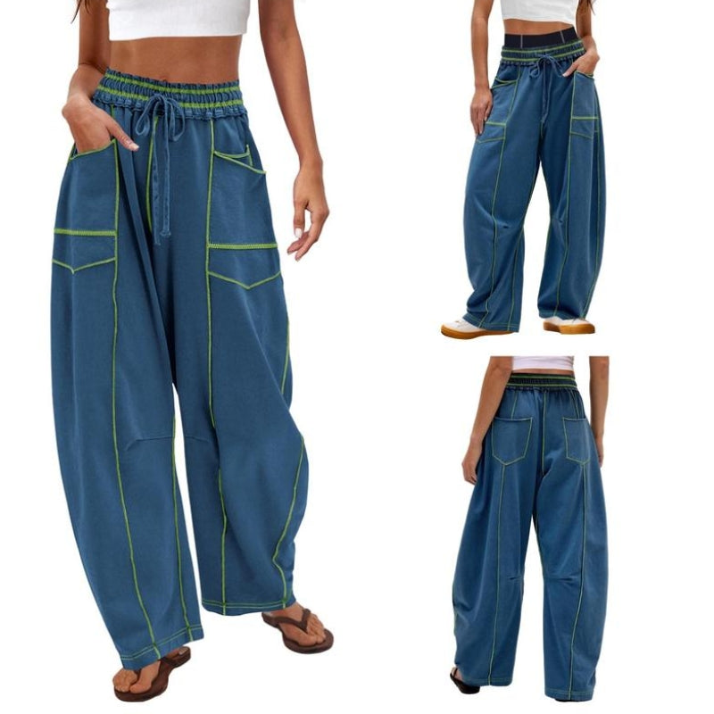 Paloma | Damen Cargo-Hose mit weitem Bein, hoher Taille und Kordelzug – Schwarz – Bild 6