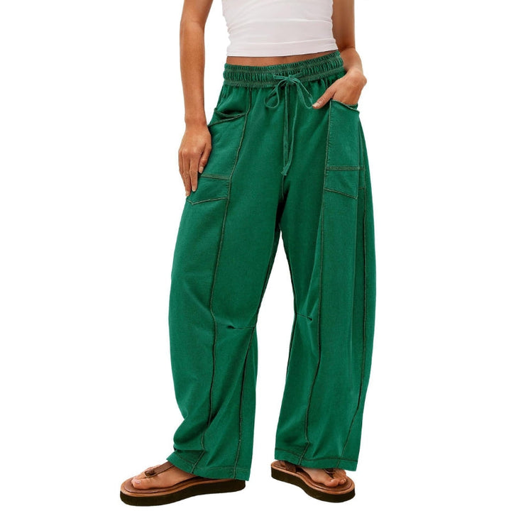 Paloma | Damen Cargo-Hose mit weitem Bein, hoher Taille und Kordelzug – Schwarz – Bild 7