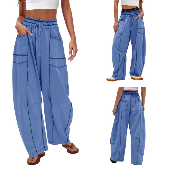 Paloma | Damen Cargo-Hose mit weitem Bein, hoher Taille und Kordelzug – Schwarz – Bild 8