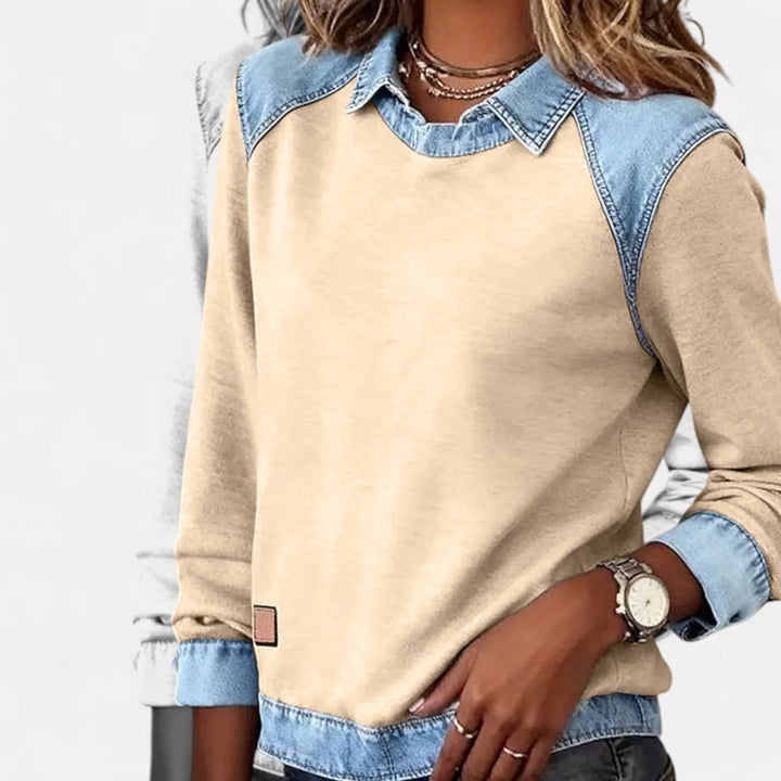 Penelope | Damenpullover mit Kragen und langen Ärmeln - Beige - Bild 14
