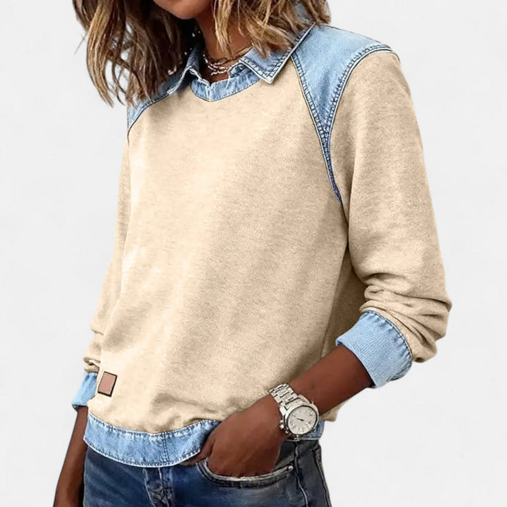 Penelope | Damenpullover mit Kragen und langen Ärmeln – Beige – Bild 15