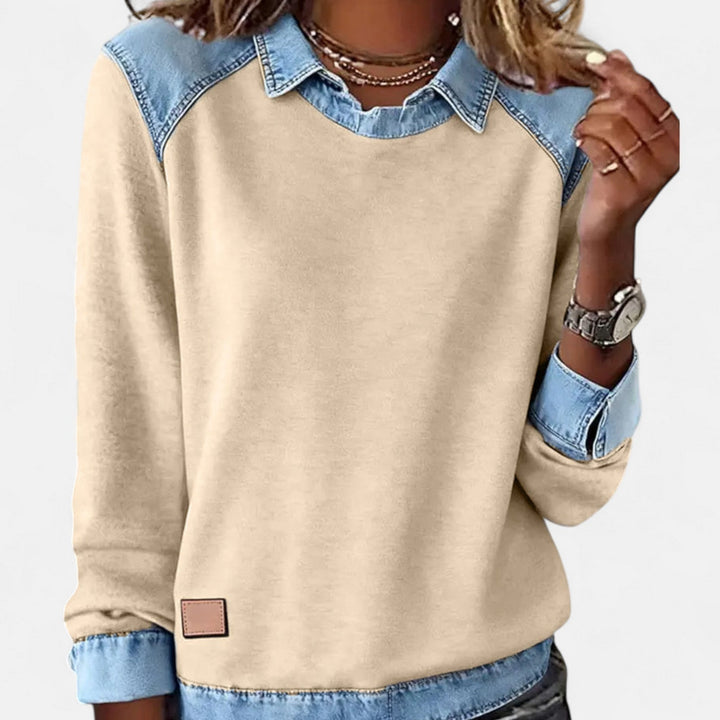 Penelope | Damenpullover mit Kragen und langen Ärmeln - Beige - Bild 4