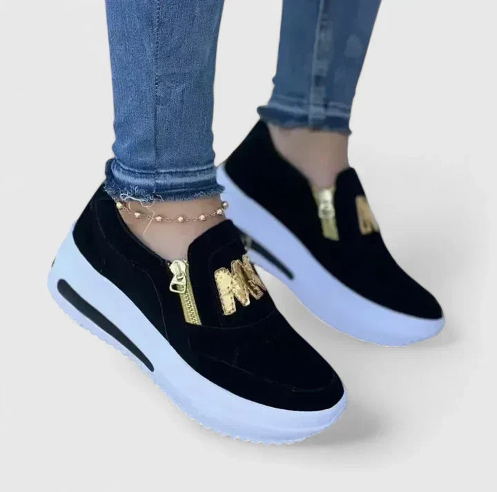 Penelope | Women's Platform Sneakers with Zip Detail - Black - Image 1