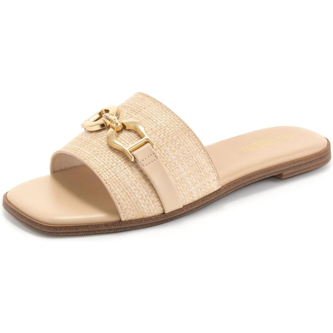 Penrose | Women's Buckle Sandals with Adjustable Strap - Beige - Image 1