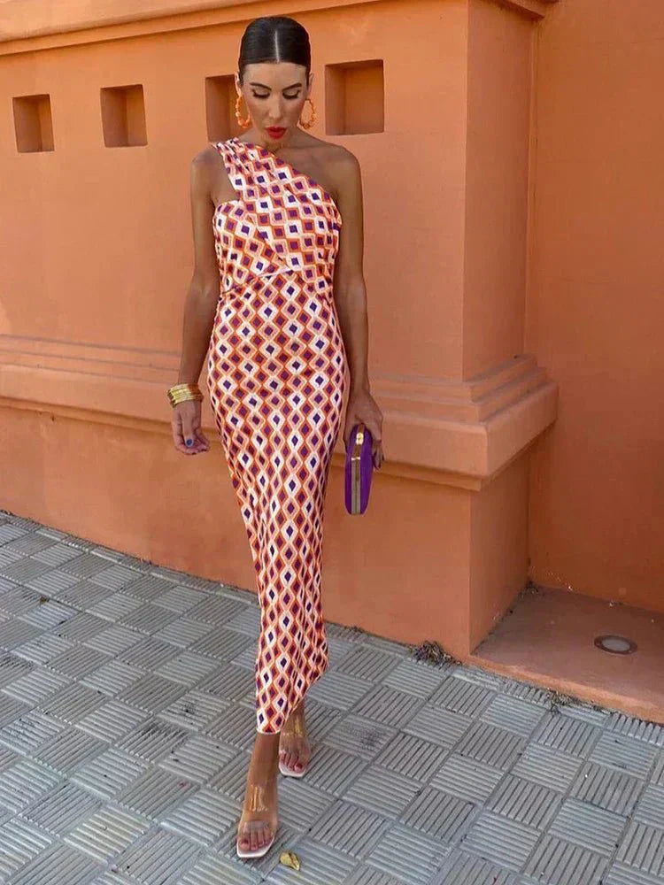 Penthea | Women's One Shoulder Geometric Print Midi Dress - Image 1