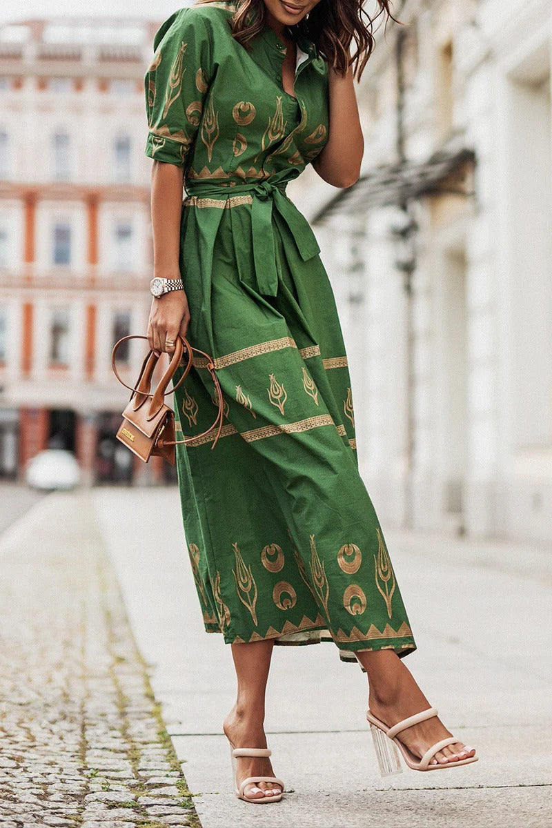 Perenelle | Damen Boho Bedrucktes Midi-Kleid mit langen Ärmeln - Schwarz - Bild 4