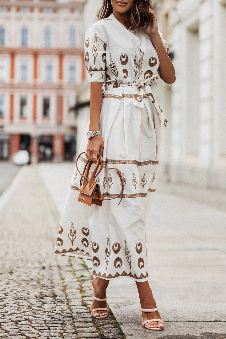 Perenelle | Damen Boho bedrucktes Midi-Kleid mit langen Ärmeln – Schwarz – Bild 5