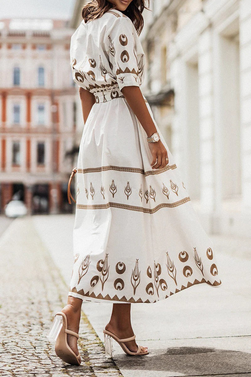 Perenelle | Damen Boho Bedrucktes Midi-Kleid mit langen Ärmeln – Schwarz – Bild 6