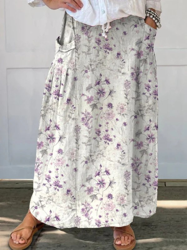 Persephone | Women's Floral Elastic Waist Maxi Skirt - Floral - Image 1