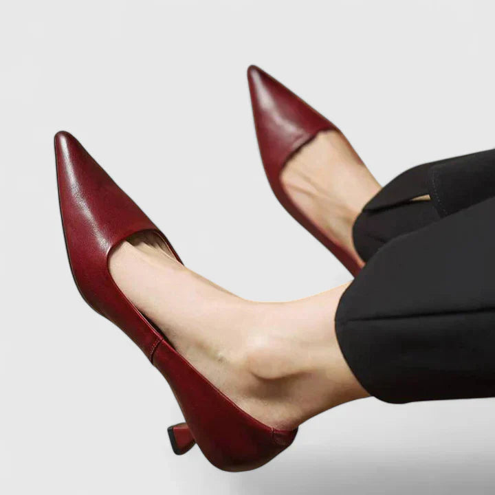 Persephone | Women's Pointed Toe Slingback Kitten Heels - Burgundy - Image 1
