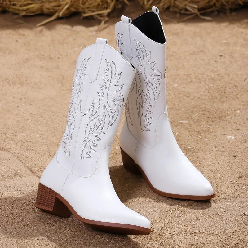 Perserita | Women's White Embroidered Western Boots - White - Image 1
