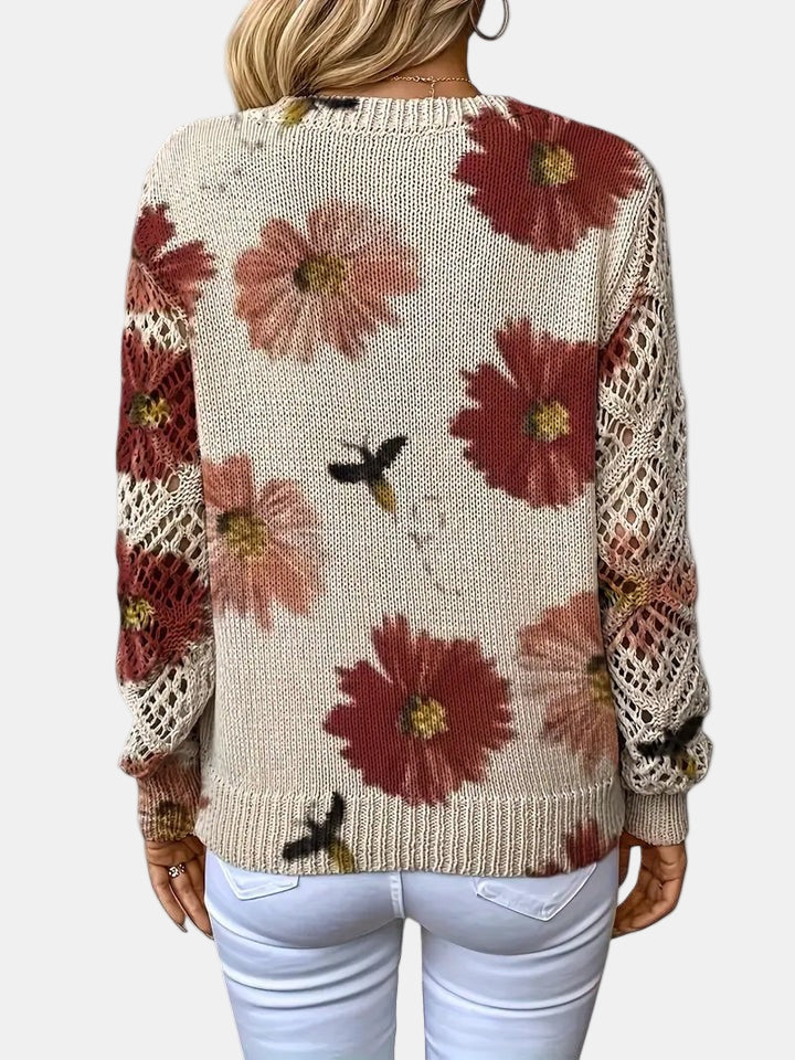 Philippa | Damen Pullover mit Blumenmuster, V-Ausschnitt und langen Ärmeln – Blumenmuster – Bild 10