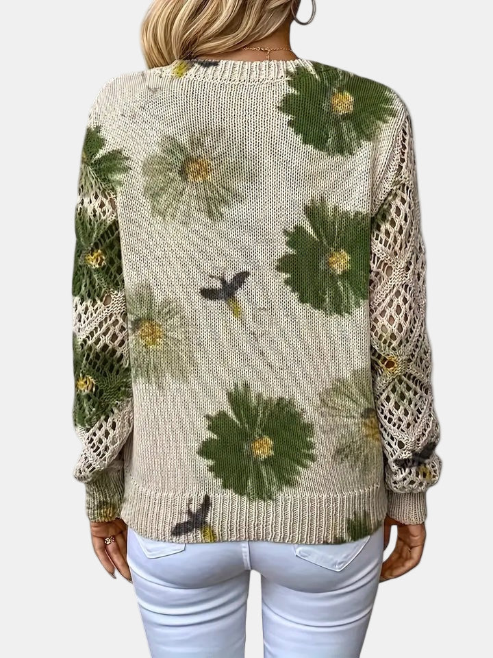 Philippa | Damen Pullover mit Blumenmuster, V-Ausschnitt und langen Ärmeln – Blumenmuster – Bild 12