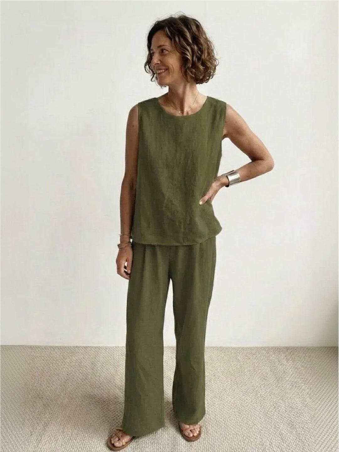 Philippa | Women's Wide Leg Co-ord Set - Green - Image 1