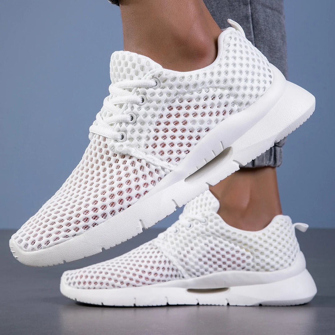 Philomena | Women's Breathable Mesh Lace Up Sneakers - White - Image 1