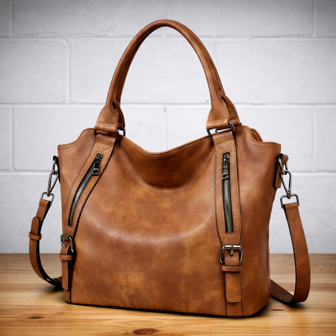Phoebe | Women's Structured Brown Shoulder Bag - Brown - Image 1