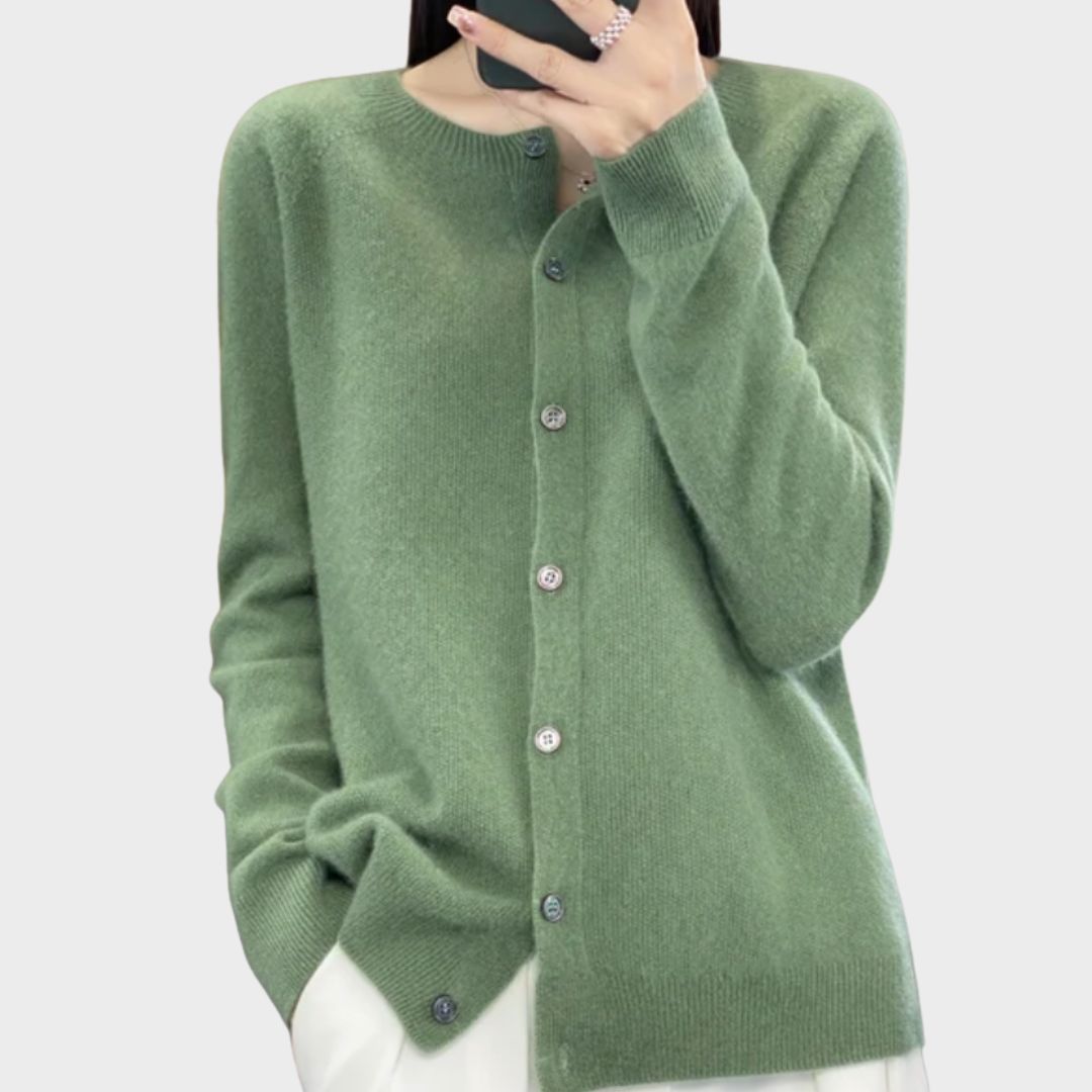 Poppy | Women's Button Front Long Sleeve Cardigan - Green - Image 1