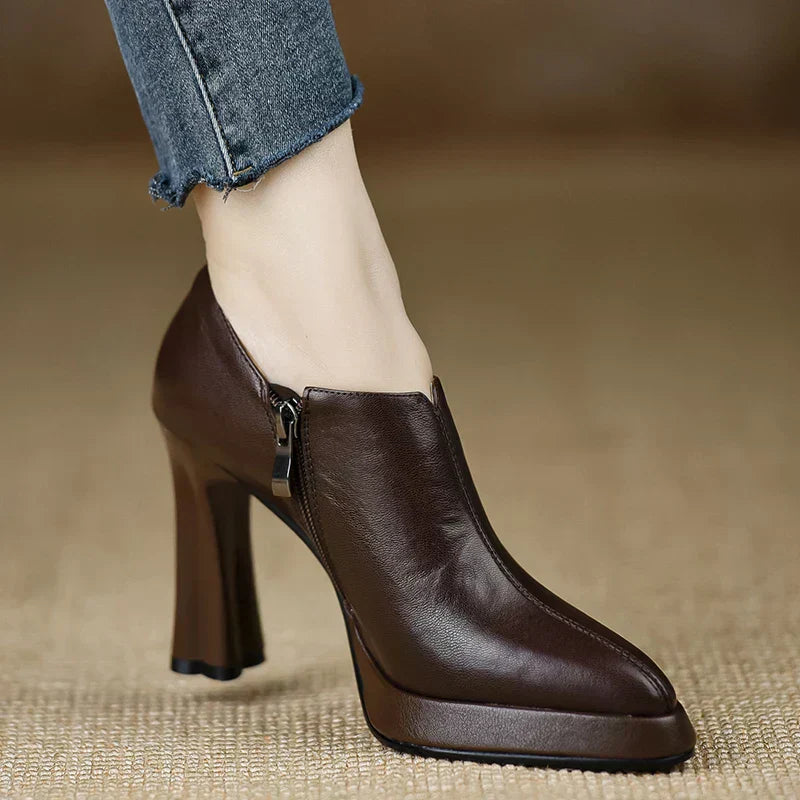 Portia | Women's Block Heel Ankle Boots - Brown - Image 1
