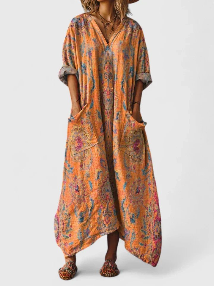 Primrose | Women's Paisley V-Neck Maxi Kaftan - Orange - Image 1