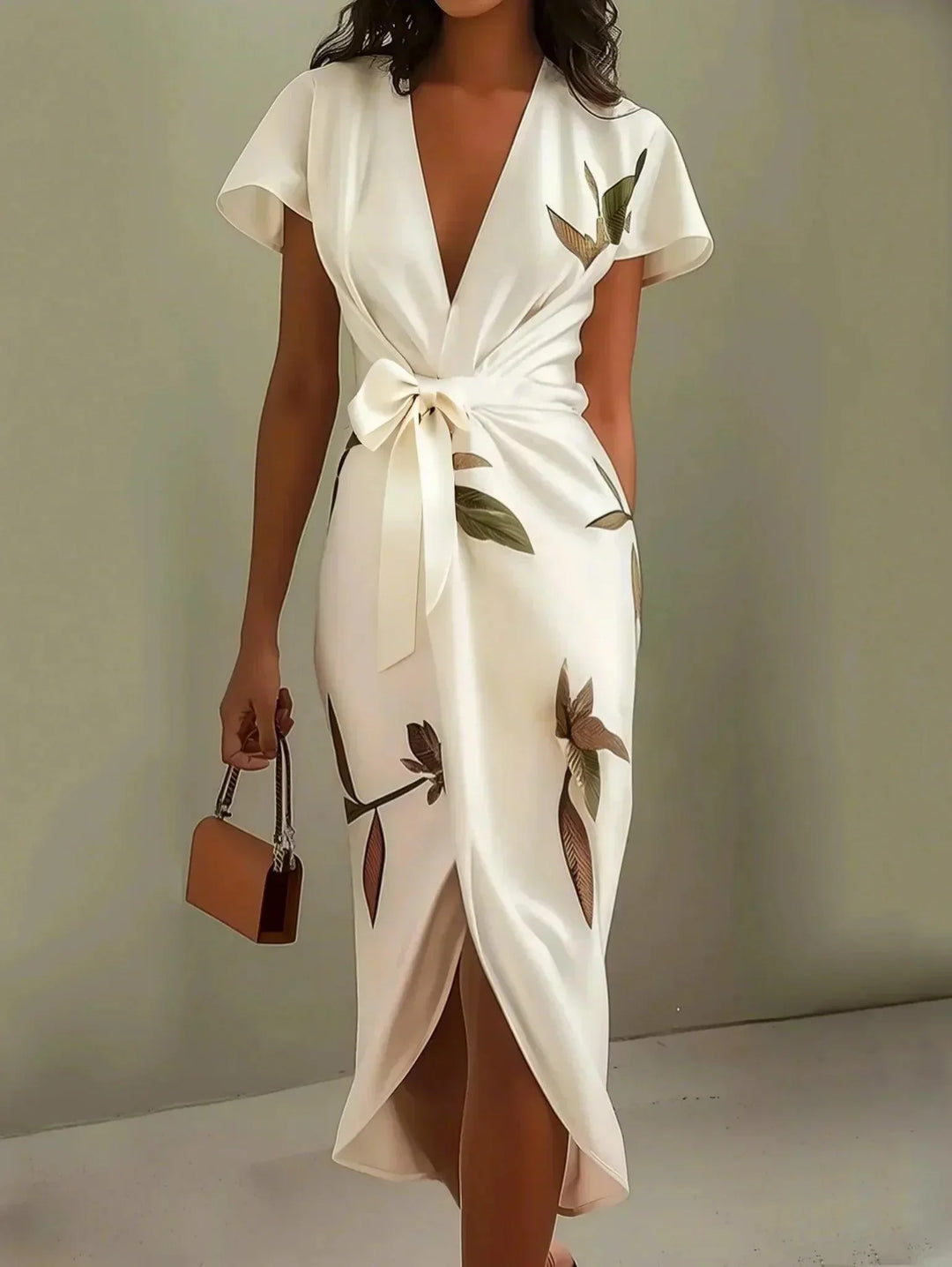 Primrose | Women's Wrap V-Neck Midi Dress - White - Image 1