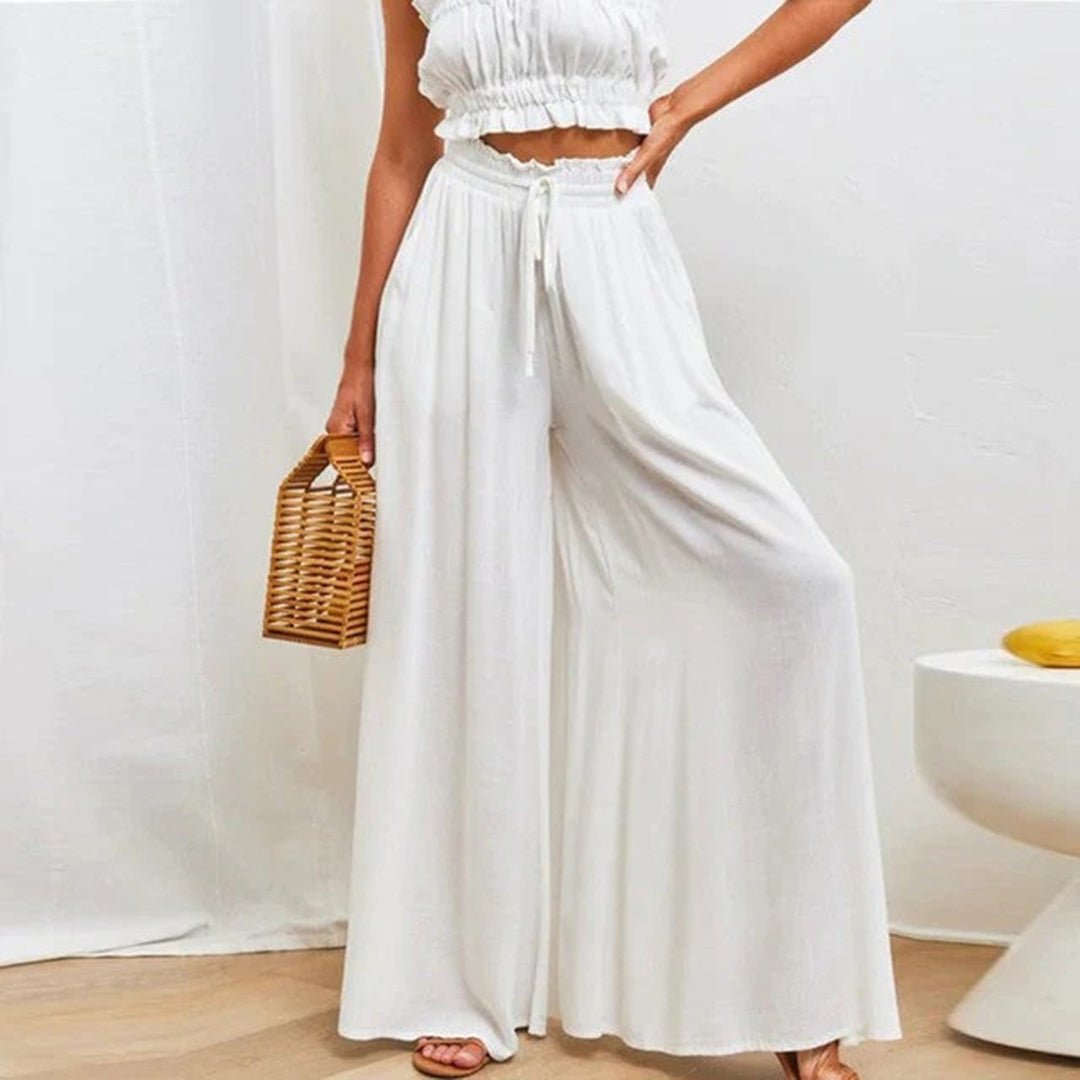 Primula | Women's High Waist Wide Leg Trouser Set - White - Image 1