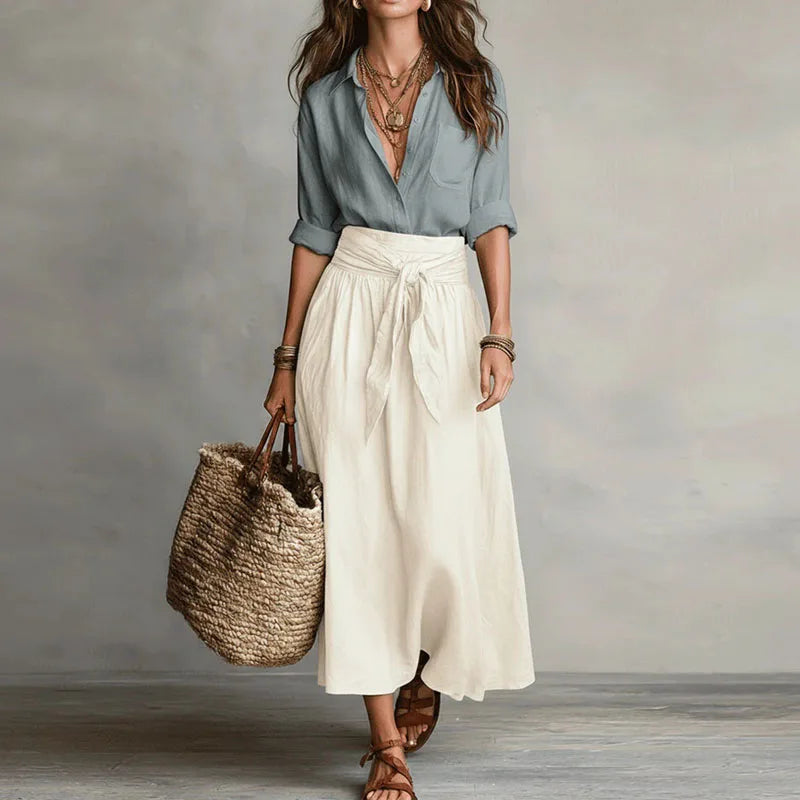 Primula | Women's V-Neck Blouse Midi Skirt Co-ord Set - Image 1