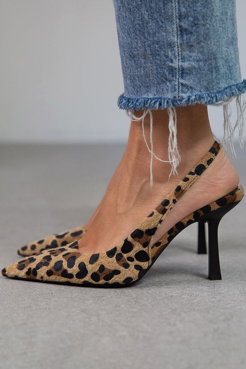 Prudence | Women's Leopard Print Pointed Toe Slingback Heels - Brown - Image 1