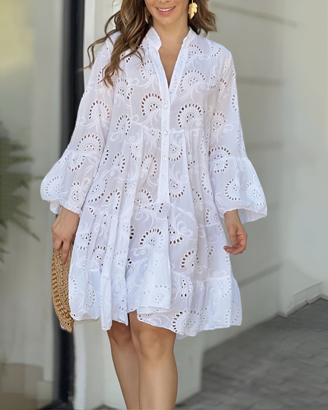 Prudence | Women's White Broderie Anglaise Long Sleeve Dress - White - Image 1