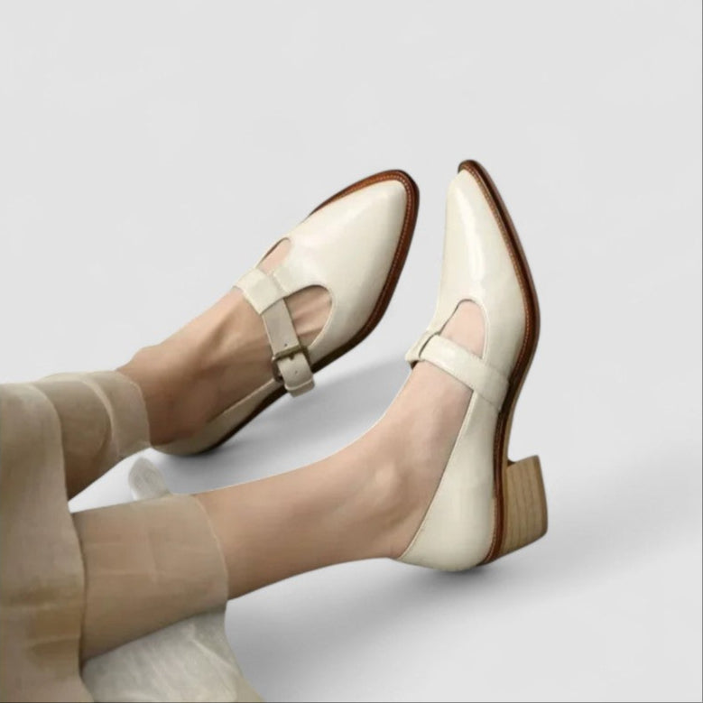 Prudencia | Women's Mary Jane Low Block Heel Shoes - Beige - Image 1