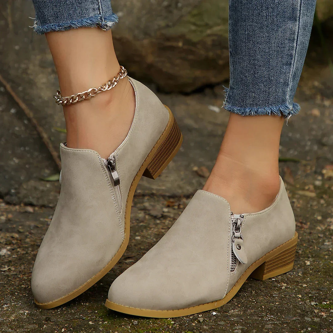 Prudencia | Women's Zip Up Ankle Boots - Beige - Image 1
