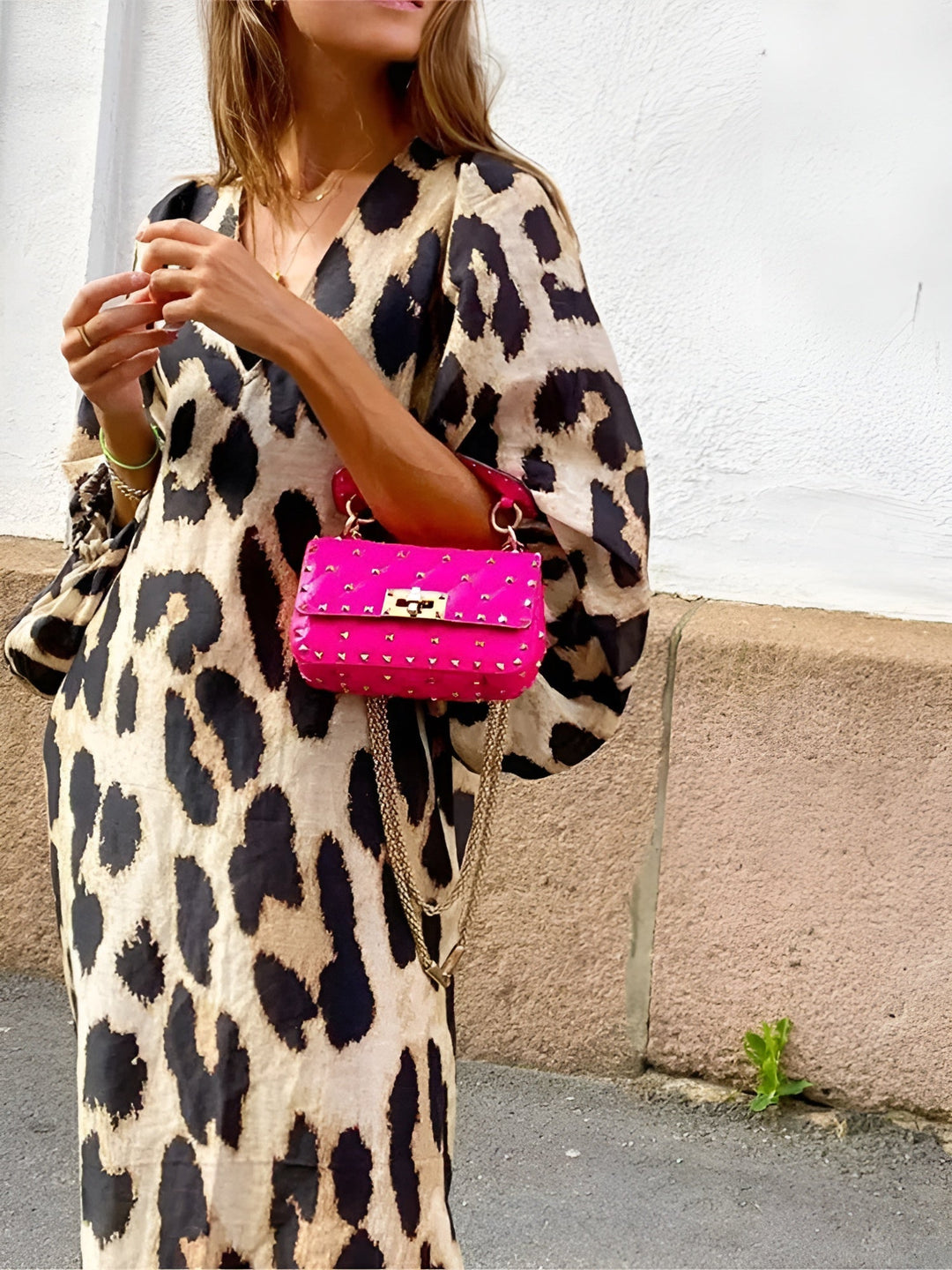 Quintessa | Women's Leopard Print Wrap Midi Dress - Brown - Image 1
