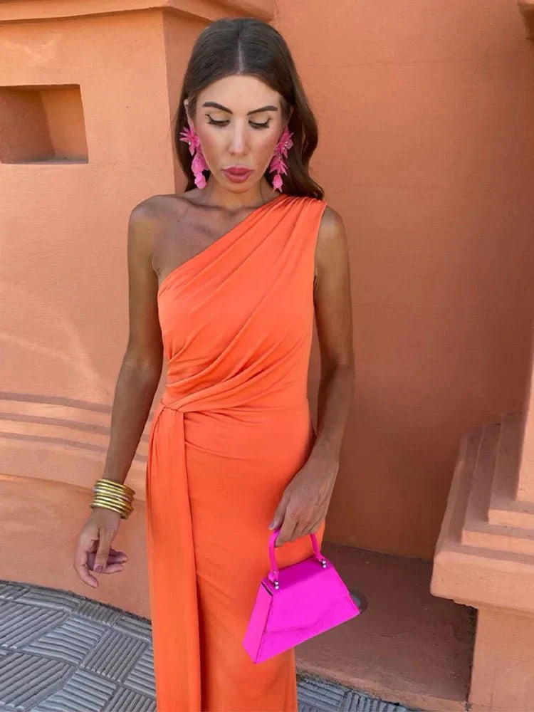 Rhiannon | Damen Maxikleid mit einer Schulter - Orange - Bild 3