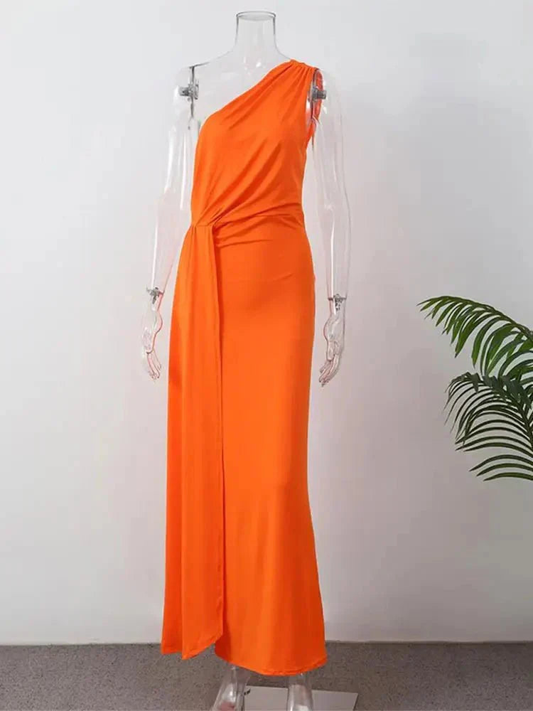 Rhiannon | Damen Maxikleid mit einer Schulter - Orange - Bild 6